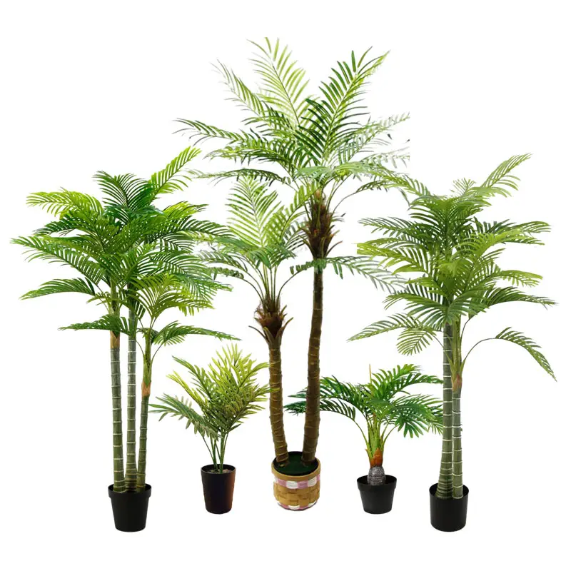 Senmasine personalizado 4 pies 5 pies 6 pies 7 pies Interior Exterior plantas artificiales imitación plástico maceta areca bonsái palmeras falsas