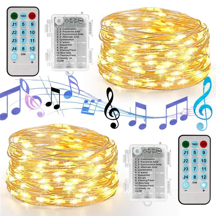 Battery USB Operated Garland Home Christmas Decoration 5M / 10M Silver Copper Wire Sound Activated LED Music Fairy String Lights