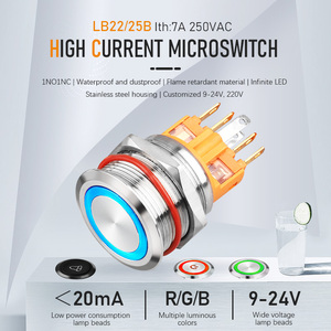 Lanboo 22mm on off 1 no1nc SPST interruttore a levetta impermeabile con presa spina filo 5V 12v interruttore a pulsante momentaneo interruttore a Led - Product Image 2