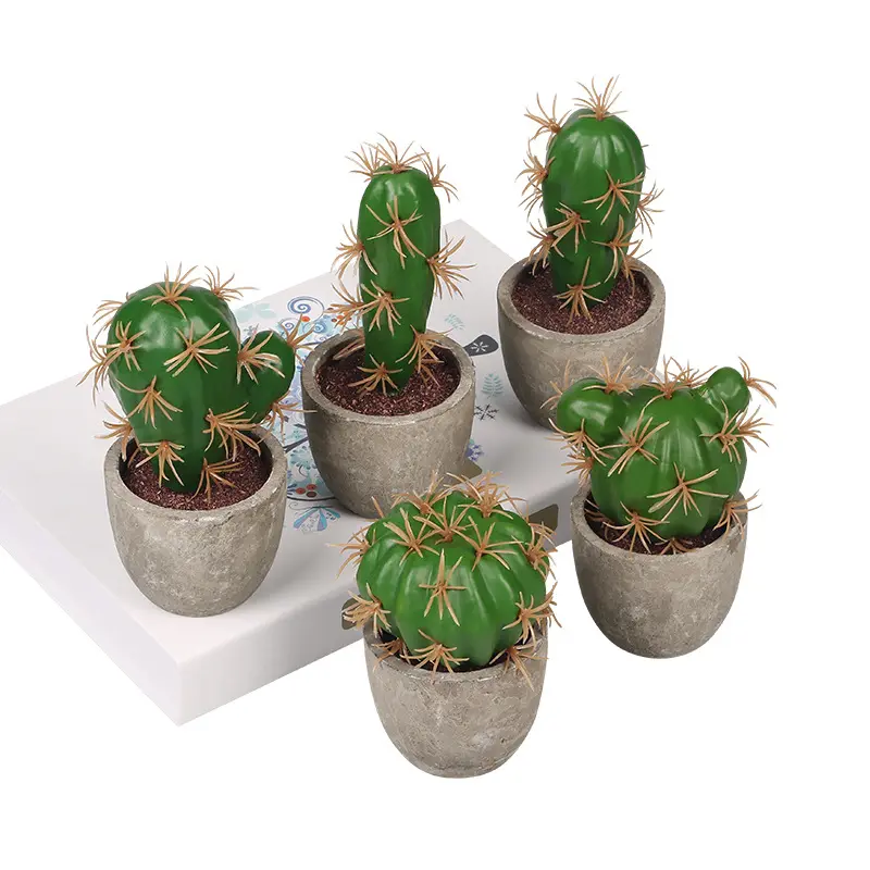 Plantas de cactos artificiais em vasos de cerâmica, conjunto com 3 pacotes de plantas pequenas de interior para decoração de escritórios e casas, suculentas artificiais