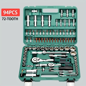 94 Pieces Mechanics Hand <strong>Tools</strong> <strong>Kit</strong> <strong>1</strong>/2 <strong>1</strong>/4 Inch Ratchet Wrench Socket Screwdriver Set Hard Case OEM Customizable CRV Material - Product Image 2