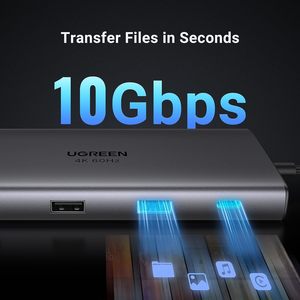 UGREEN Revodok Pro 109 USB C Hub 9 in 1 10Gbps USB C 3.2 & USBA 3.2 4K-HDMI、100W電力供給、SD/TFカードリーダー - Product Image 3