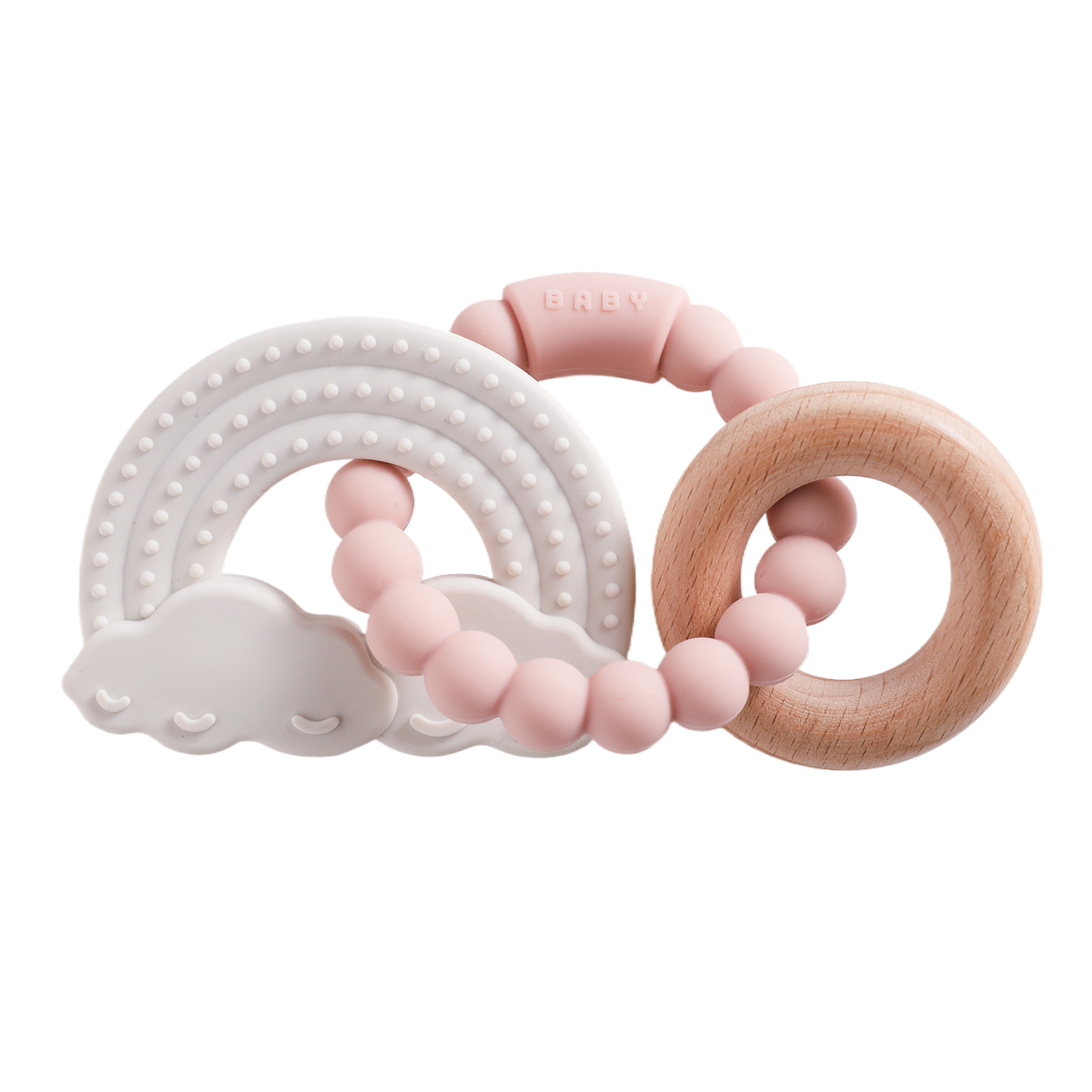 Bracelet deux cercles feuille en silicone - nuage arc-en-ciel rose