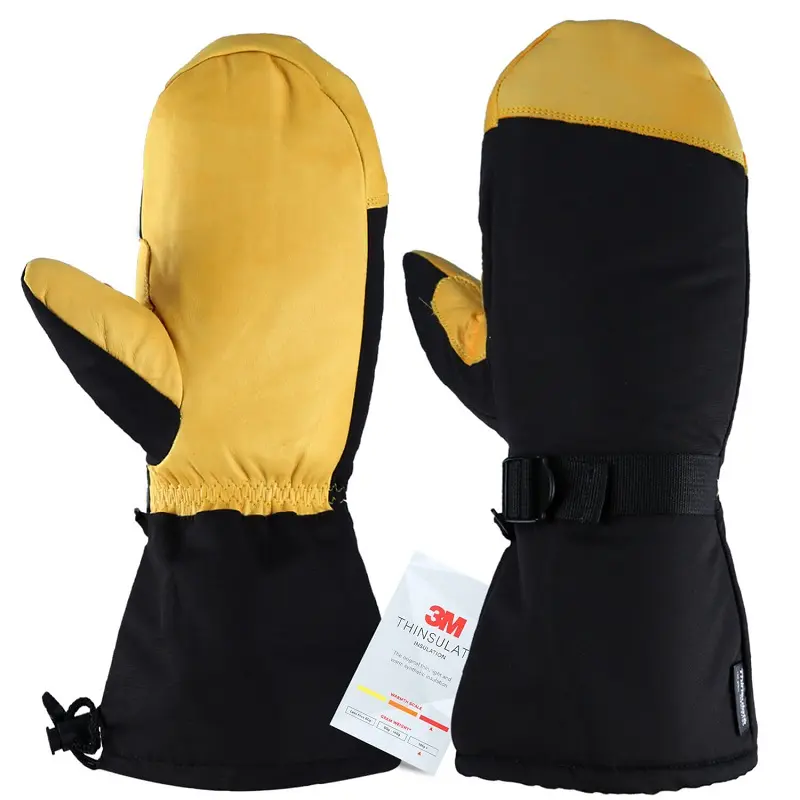 Ozero hombres impermeable transpirable invierno nieve esquí genuino cuero de vaca mitones guantes al por mayor hombres guantes de cuero a prueba de nieve