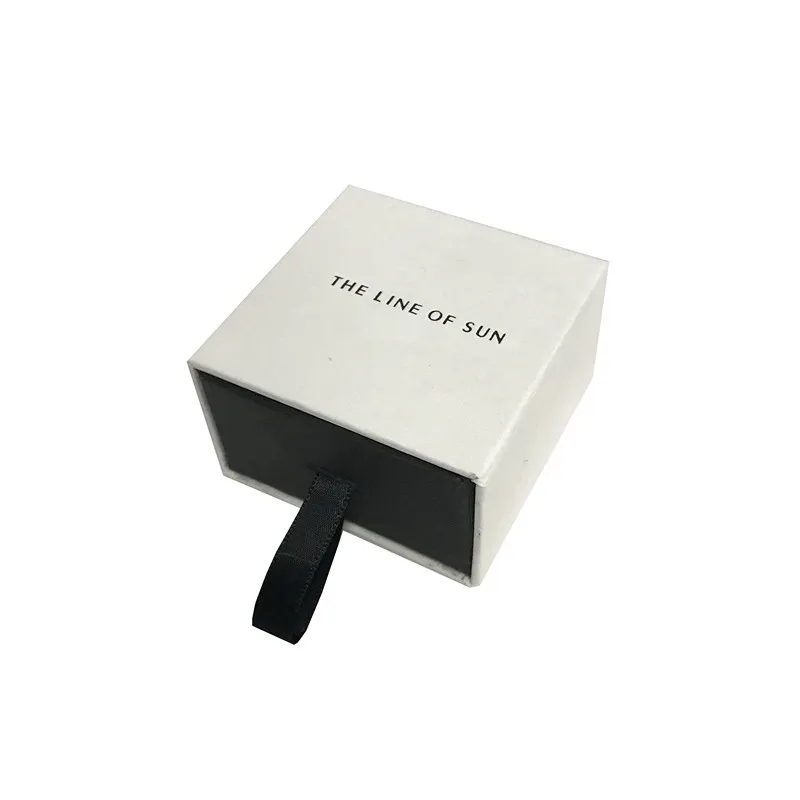 Caja de regalo de joyería de cartón, inserto de espuma de terciopelo personalizado de lujo, color blanco y negro