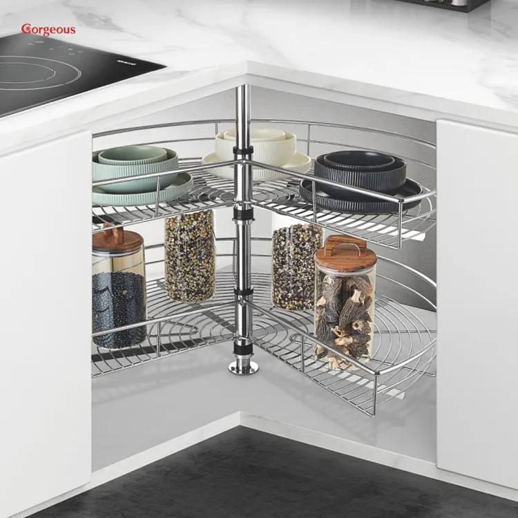 180 270 360 degree base units system chrome lazy susans storage organiser magic corner revolving basket for kitchen cabinet