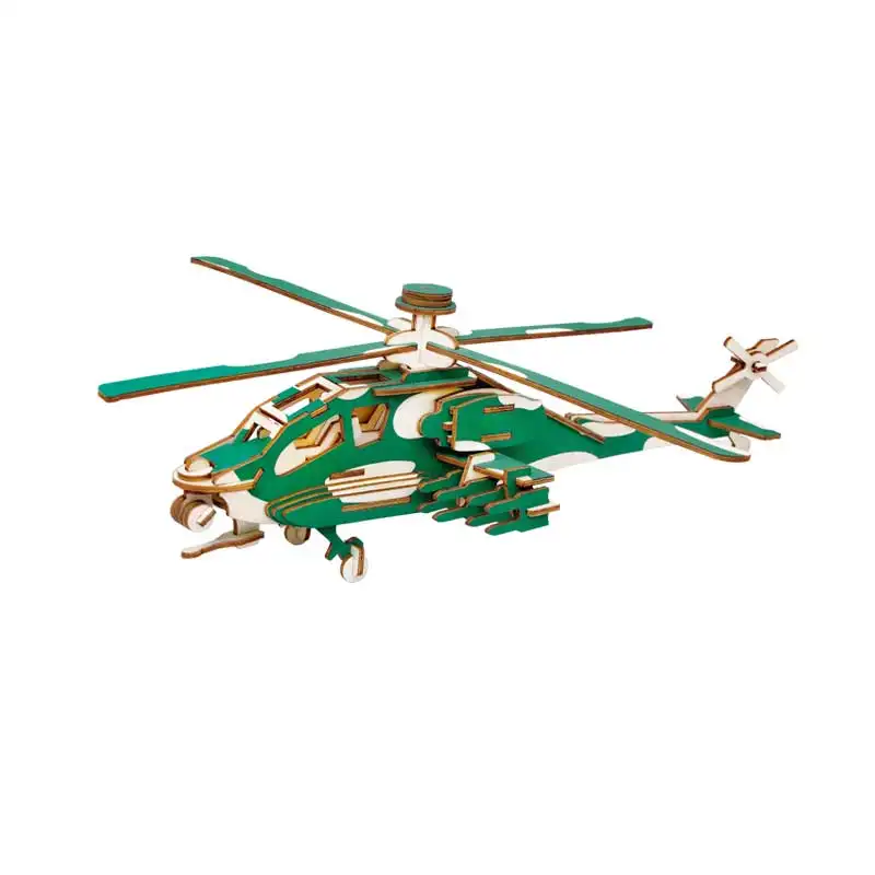 OEM 3D Wooden assembly weapon Apache helicopter model toys wooden assembly airplane toy