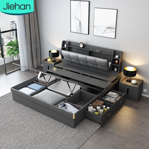 New Fashion Modern <strong>Box</strong> Spring <strong>Bed</strong> with Comfortable Backrest Wholesale <strong>Price</strong> Custom Grey White king <strong>Bed</strong> with Drawer for Home Room - Product Image 1