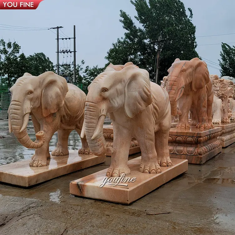 Pôr do sol para jardim ao ar livre mármore vermelho escultura de elefante