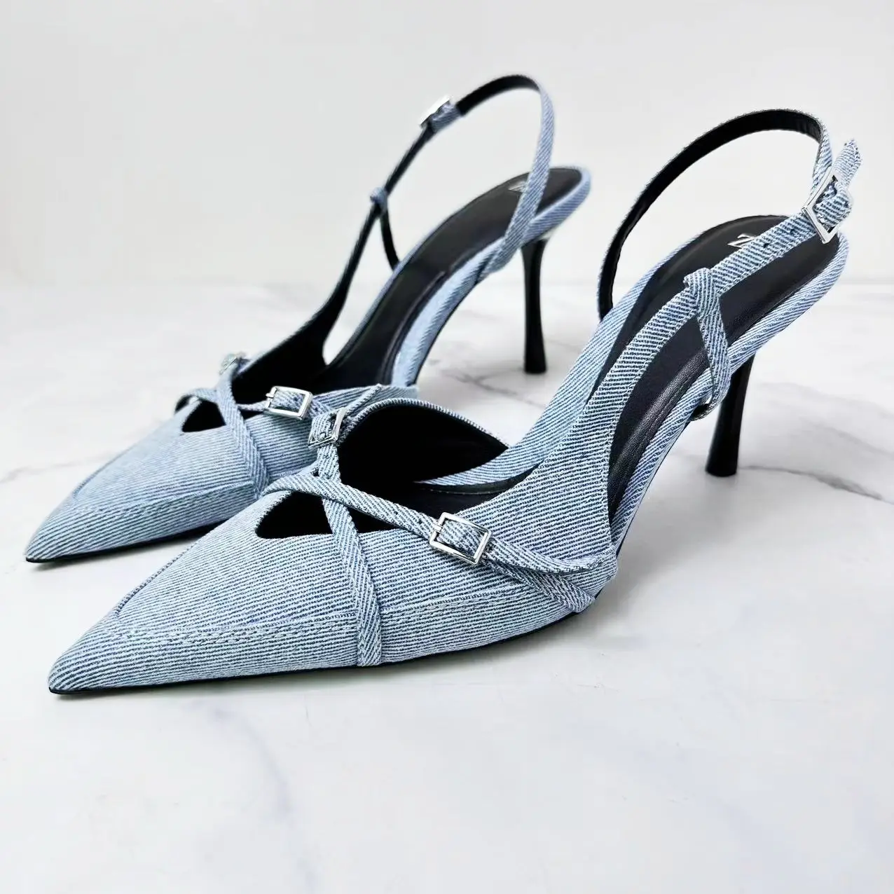 H158-753 ZA 2024 bahar kadın kot topuklu sandalet sivri yüksek topuk ofis bayan ayakkabıları güzel kadın ayakkabı