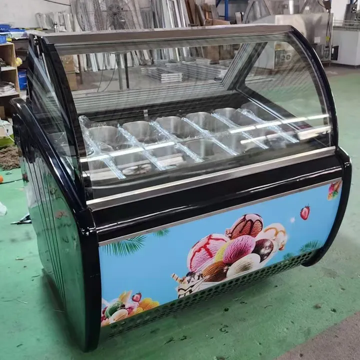 Exhibición de helados de lujo Congelador de gabinete de paletas de grado alimenticio a la venta Escaparate comercial de aperitivos para pasteles