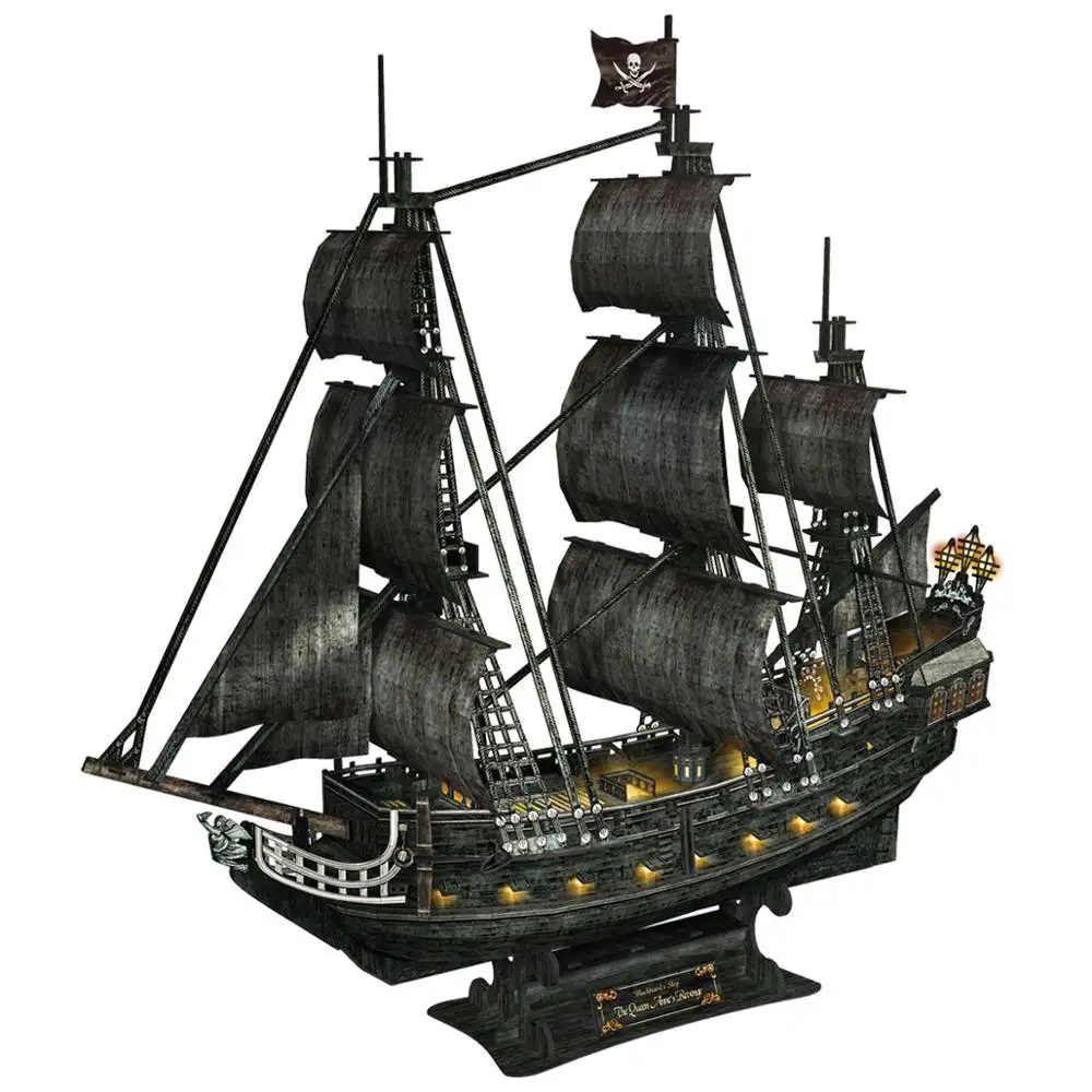 Bateau pirate bloc de construction en carton Queen Anne's Revenge Ship assemblage Kit de modèle de voile avec LED 3D Puzzle jouets pour enfants