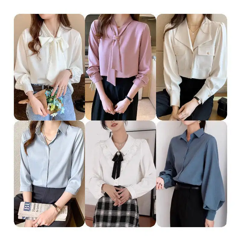 Fashion Women's Tops Latest Design Blouses Shirts Long Sleeve Chiffon Woman Knitted Tops