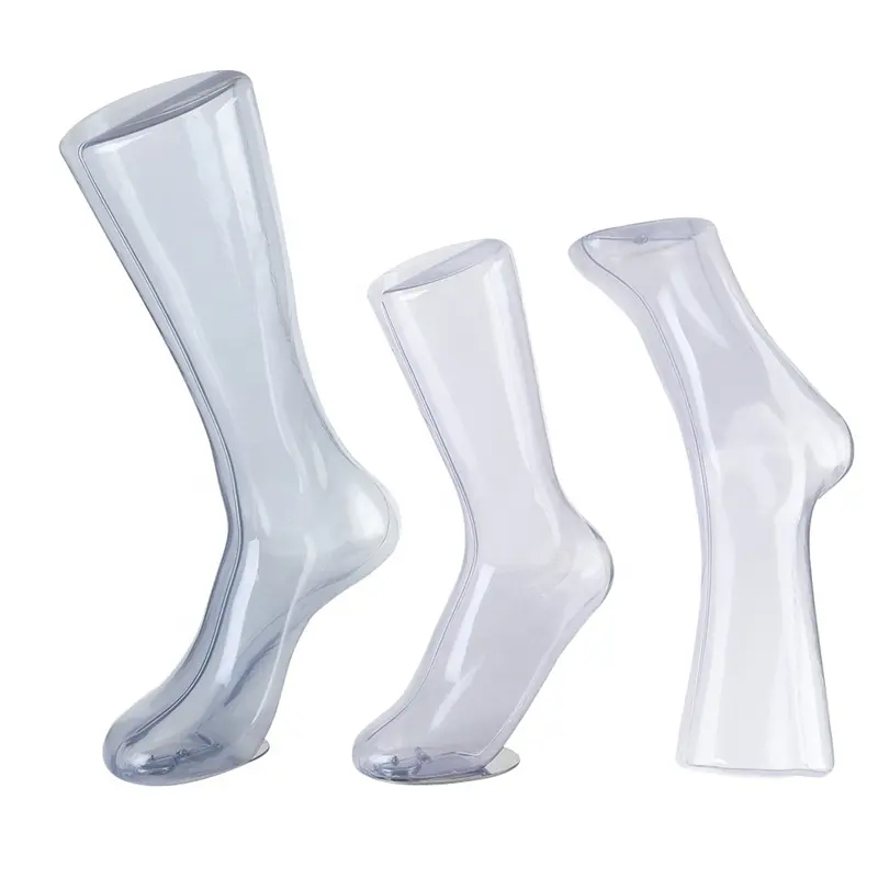واضح البلاستيك القدم الجوارب أشكال عرض الكاحل عارضة أزياء قاعدة معدنية نموذج القدم أشكال بيع للجوارب واجهة عرض أحذية
