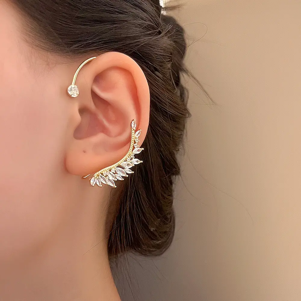 Pendientes grandes de hoja chapada en oro para mujer, joyería de lujo a la moda, aretes no perforados, joyería 2022