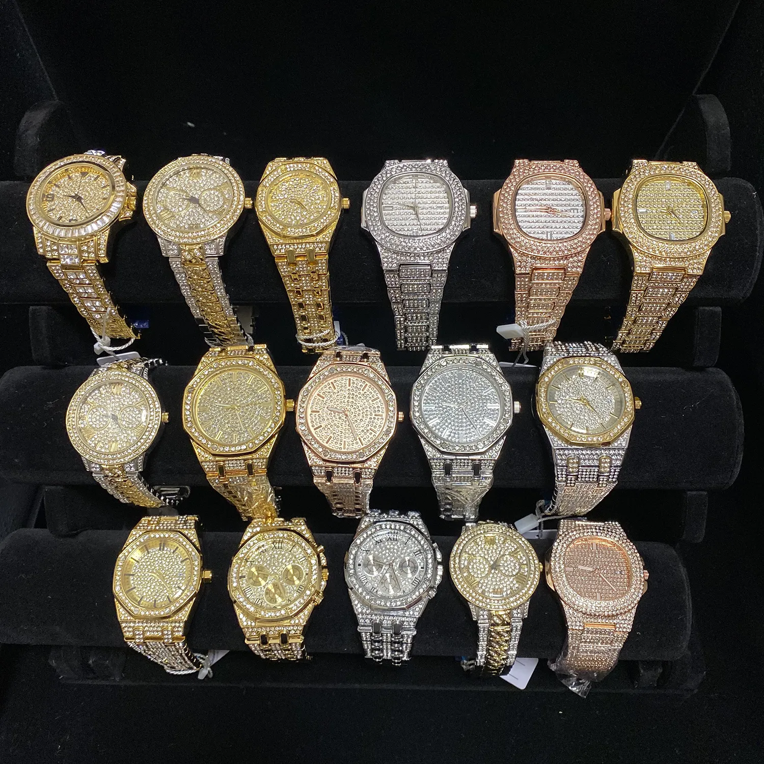 Ice out hip hop montre or argent rock rap full bling bling street watch marque de luxe Quartz Étanche glacé montre brillante