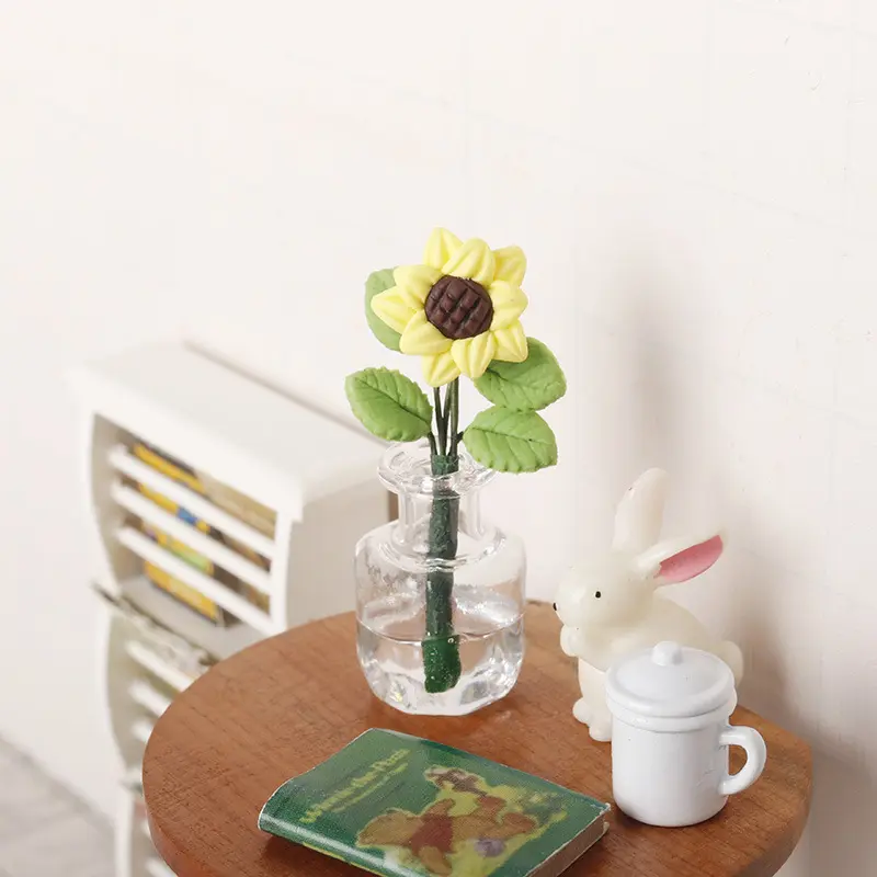 نموذج مصغر لنباتات وعاء عباد الشمس مصنوعة من الأصل المصغر تصلح لتناول الطعام واللعب 1:12 OB11 بيت للدمى