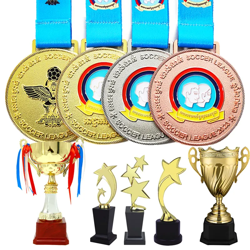 Заводской дизайн, дизайн с золотым посеребренным покрытием, спортивный креативный металлический Кубок, спортивный трофей и медаль
