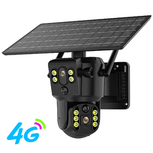 Sistema de seguridad para el hogar con sensor de movimiento de cámara 360, cámara con energía solar multidireccional con paneles solares, cámara con lámpara solar - Product Image 1