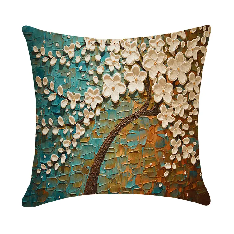 Fodera per cuscino floreale 3D 18x18 pollici fodera per cuscino in lino di cotone organico con pittura a olio per divano letto