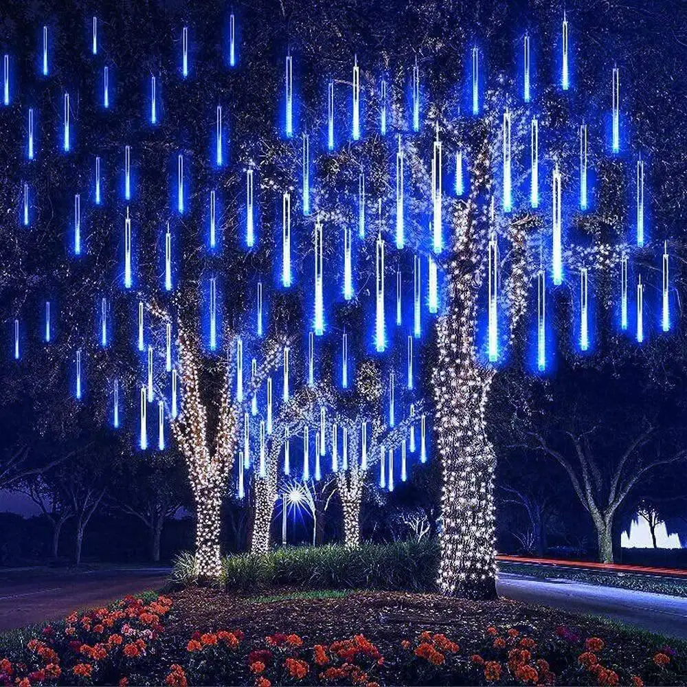 Eteor-Cadena de luces solares impermeables para exteriores, luces decorativas con colgante para árbol de centro comercial, lluvia de meteoros