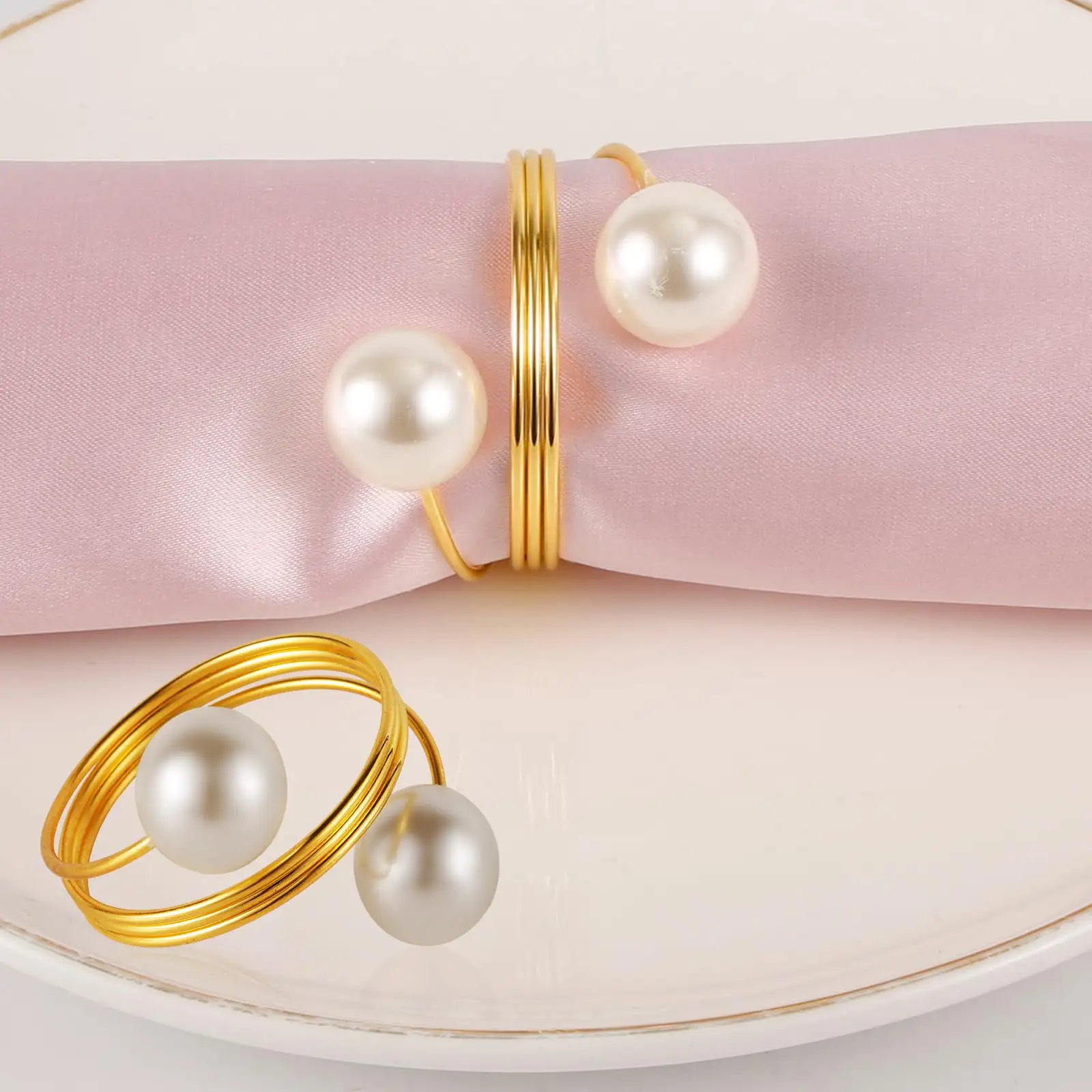 Anneaux de serviette en perles, porte-ronds de serviette en or ensemble de boucles de serviette décoratives boucle de serviette ronde en métal pour la fête de vacances