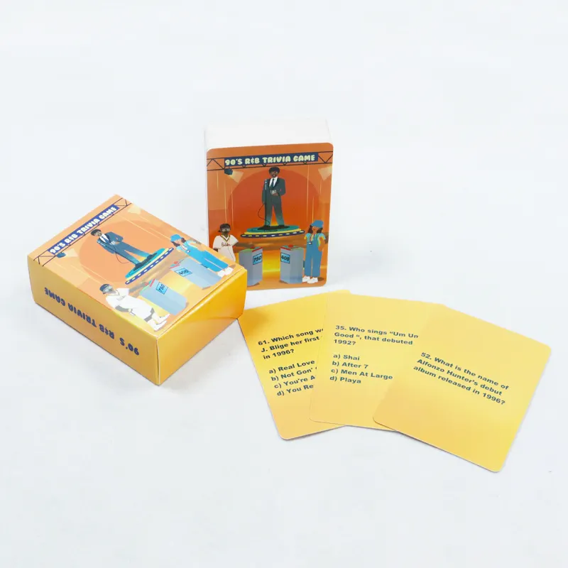 Juego de cartas gráficas de juego personalizado Trivia Juego de cartas de impresión personalizado con diseño de tarjeta de pregunta del fabricante de caja