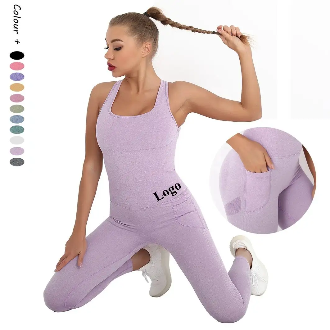 Conjunto de Yoga sin costuras para mujer, sin mangas, sin espalda, mono, traje de secado rápido, chándal, mallas ajustadas, 2023