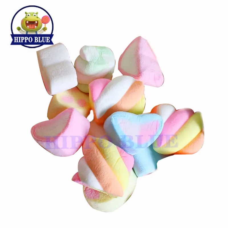 Vendita calda della fabbrica cinese fluffy soft assorted colorful heart round kink mini flower shape marshmallow candy grossista