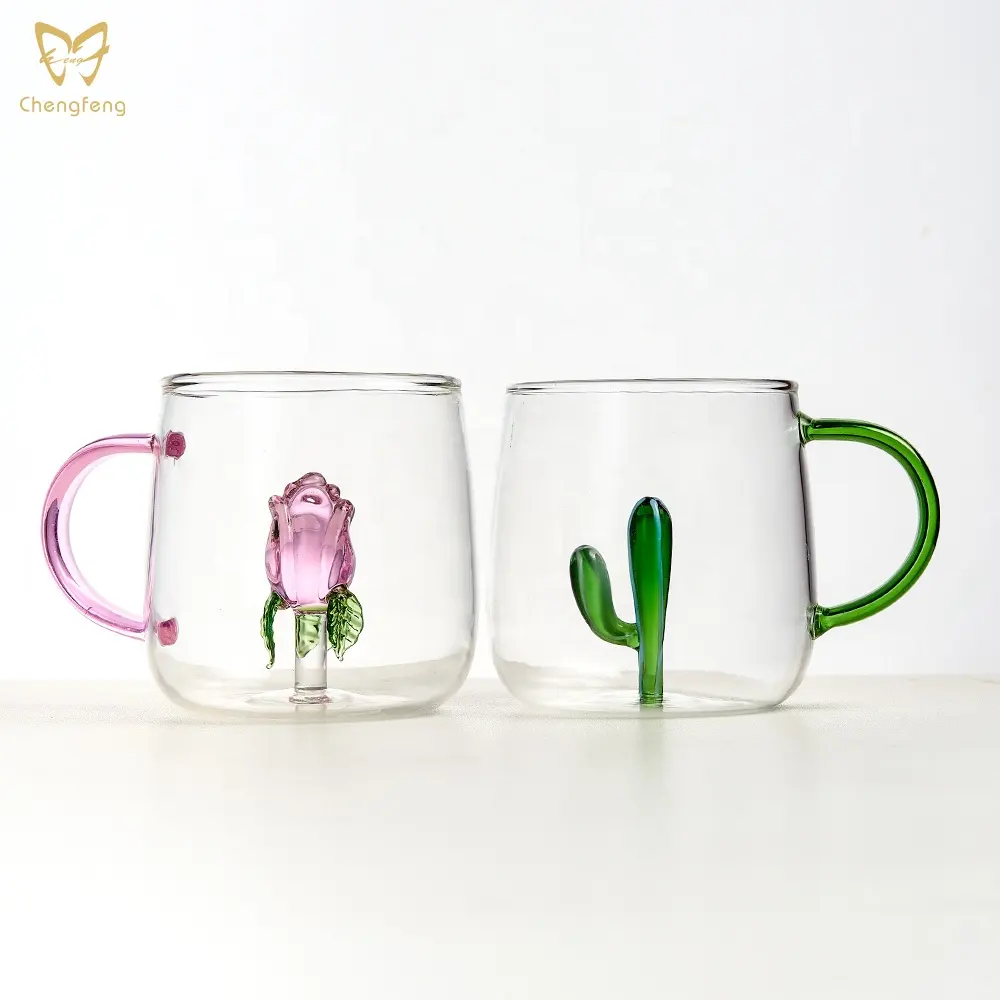 Thủy tinh borosilicate cao một lớp cup 3D động vật và thực vật cà phê thủy tinh cup nước trái cây uống rõ ràng Glass Mug