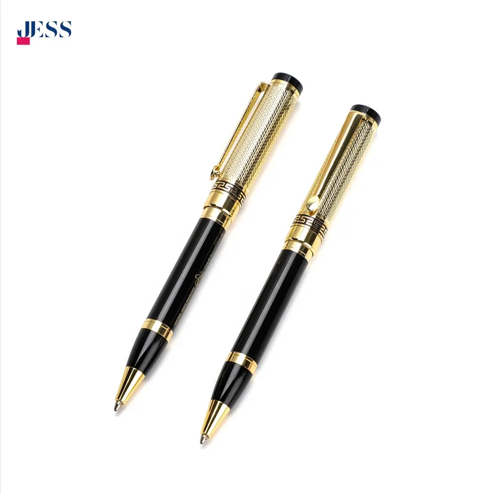 Kırtasiye ofis malzemeleri lüks altın kaplama Metal kalem OEM tasarım özelleştirilmiş altın siyah kalem erkekler için