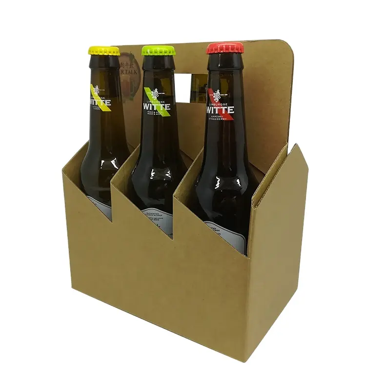 크래프트 골판지 접이식 상자 6 팩 맥주 캐리어 포장 단단한 골판지 상자 손잡이 와인 상자