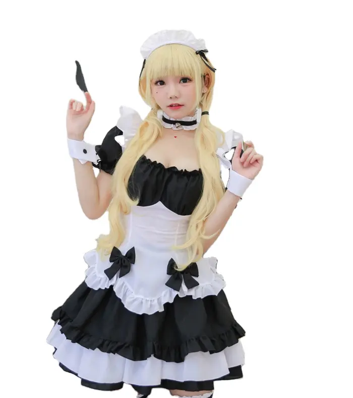 Nero Cioccolato Bianco Costumi Cameriera Francese Bowknot Cameriera del Pannello Esterno Delle Ragazze Donna Amine Cosplay Costume Da Cameriera Costume Del Partito