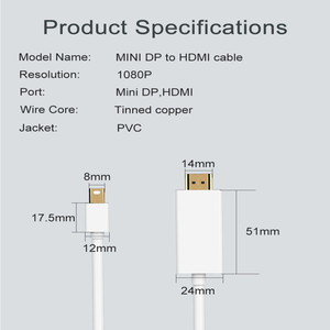 1,8 M Mini DisplayPort Display Port a HDMI Cable adaptador para Macbook Pro Air Mini DP a HDMI - Product Image 4