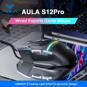 AULA S12pro Mouse da gioco in stile 3D 12800DPI RGB retroilluminato con Design ergonomico E-sport 7D Mouse 1600 USB per uso Desktop - Product Image 2