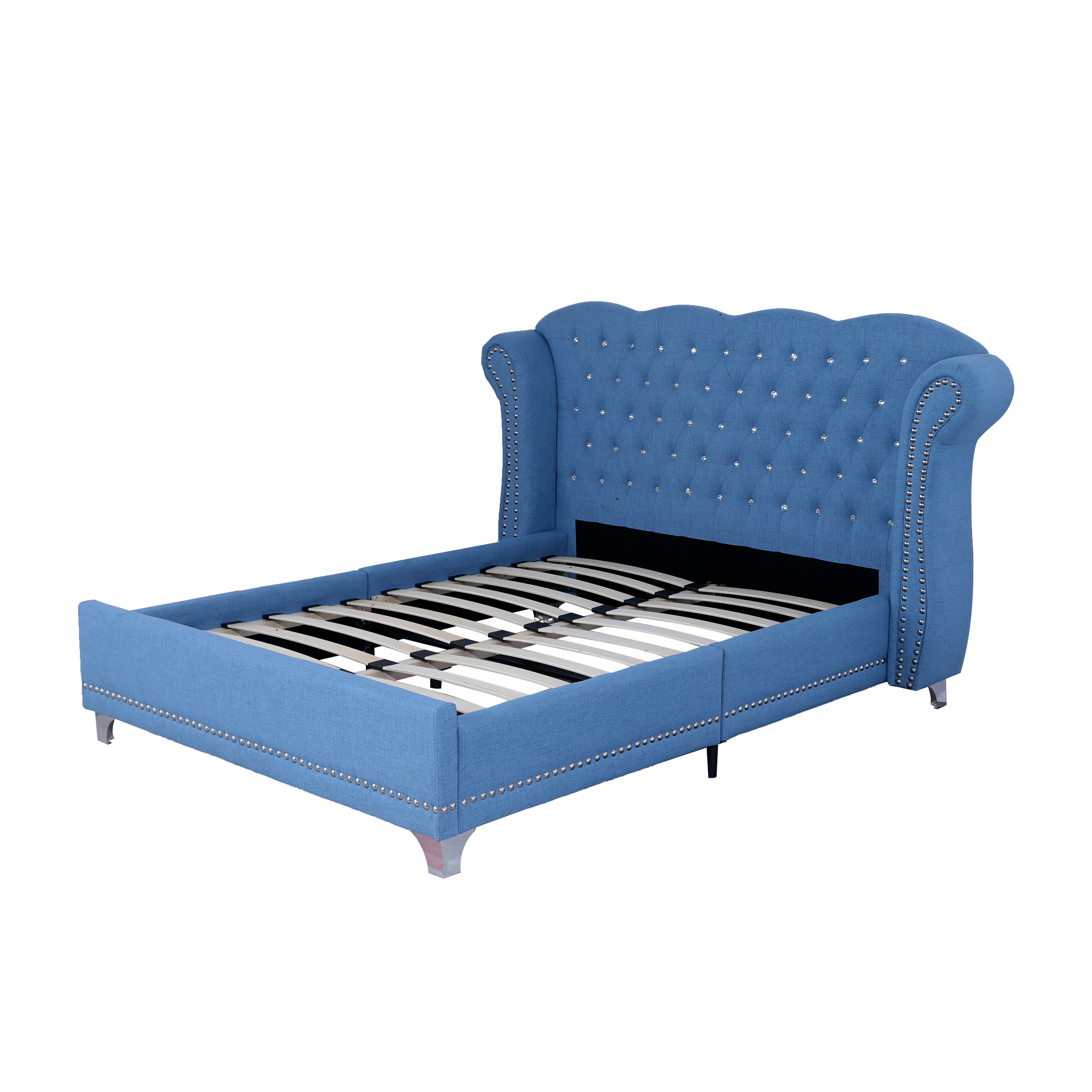 부드러운 다운 등받이가있는 간단한 현대 침대 침실 더블 가죽 침대