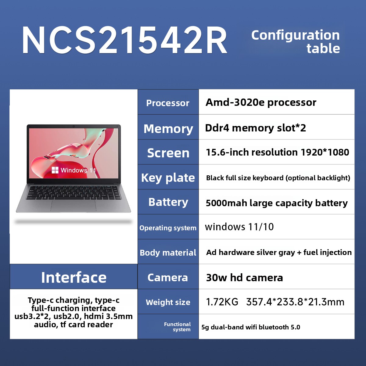 Amd-3020e/ 15,6 pulgadas /gris manzana (cuerpo metálico)