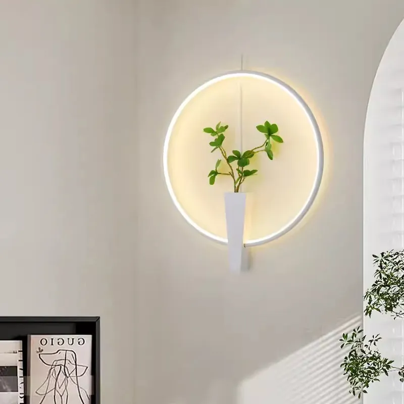 סיטונאי אלומיניום מקורה דקורטיבי פרח צמח קולב קישוטי קיר אור לסלון מלון מודרני טבעת LED מנורת קיר