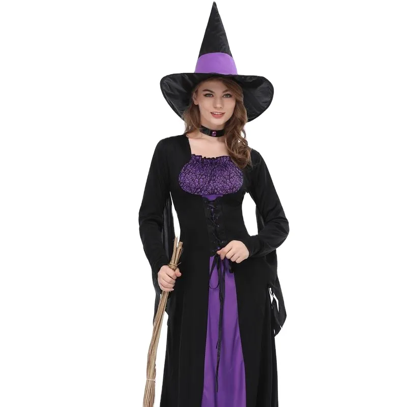 Disfraz de bruja púrpura para adulto, disfraz de Halloween, novedad