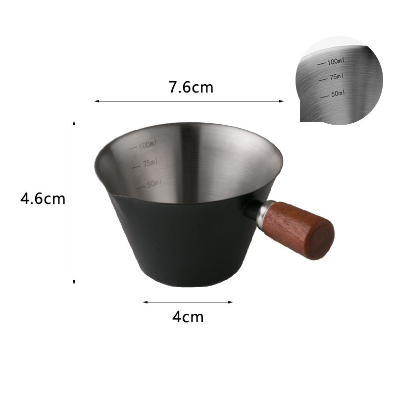 Taza de extracción de café con mango redondo de madera, color negro - 100 ml