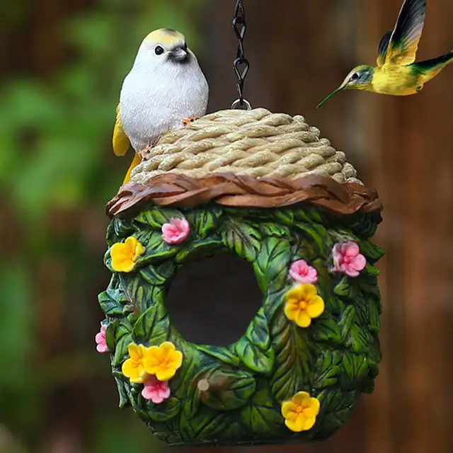 Fabrik Großhandel Outdoor Garten Dekoration Harz Handwerk Miniatur hängenden Nest Vogel häuser