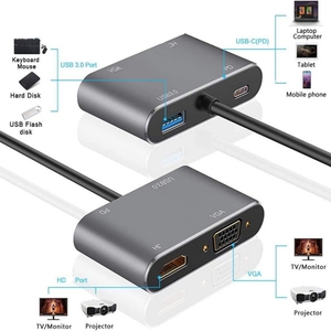 4 en 1 USB 3,0 a HDTV VGA Pantalla de salida dual con audio de 3,5mm/USB OTG Cable Adaptador convertidor de video gráfico multipantalla