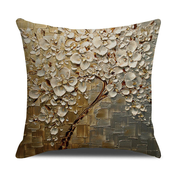 ins Nordic style oil painting tree print linen square pillow cover sofa bed cushion cover