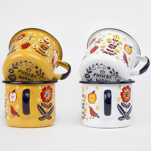 ถ้วยโลหะเคลือบพิมพ์ลายสำหรับใส่กาแฟลงยาพร้อมพิมพ์ลายได้ตามต้องการ