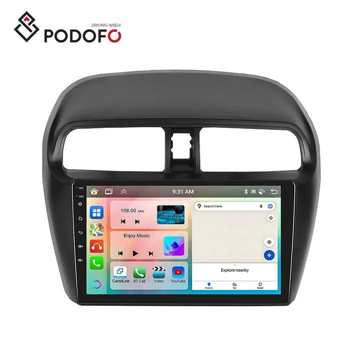 Podofo Android Radio de coche de 9 pulgadas doble Din para Mitsubishi Mirage 2012-2016 estéreo de coche Carplay Android Auto WiFi BT GPS DSP RDS