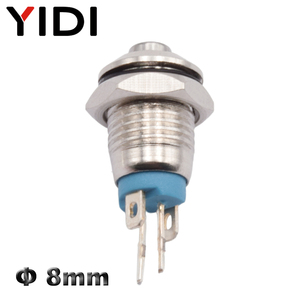 Anello alto 8mm momentaneo 4 Pin pulsante on OFF luce rossa verde blu LED illuminata in metallo interruttore a pulsante 3V 12V 220V - Product Image 4