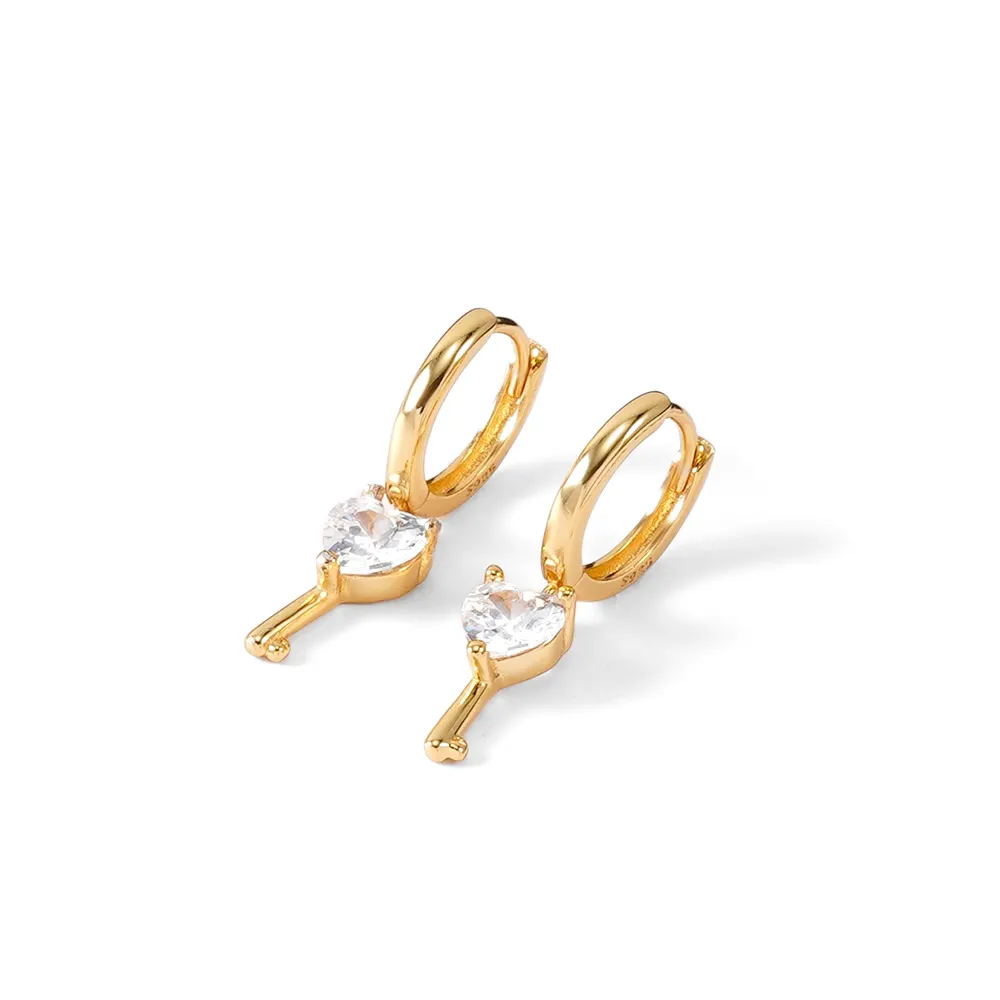 Ebay-pendientes de plata de ley 925 para mujer, joyería chapada en oro de 18k, con llave de corazón de amor, de circón, joyería para mujer