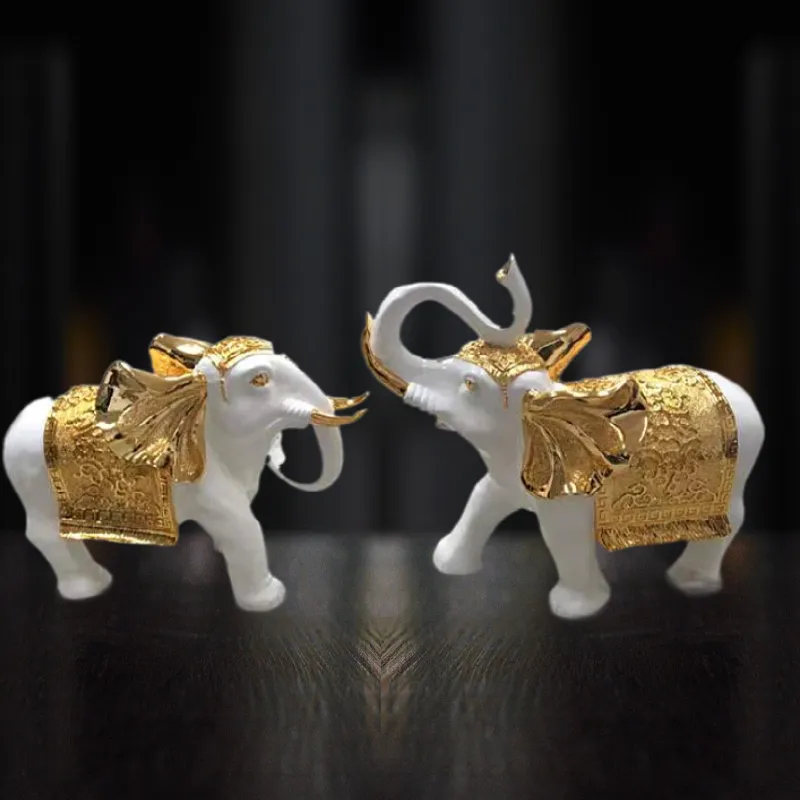 Китайская Статуэтка из смолы, семейная скульптура слона из серебристого и золотого стекловолокна