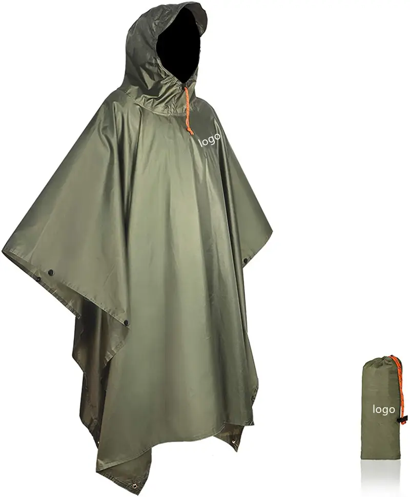 Casaco de chuva impermeável personalizado, casaco de nylon impermeável para emergência leve, poncho de chuva multifuncional durável