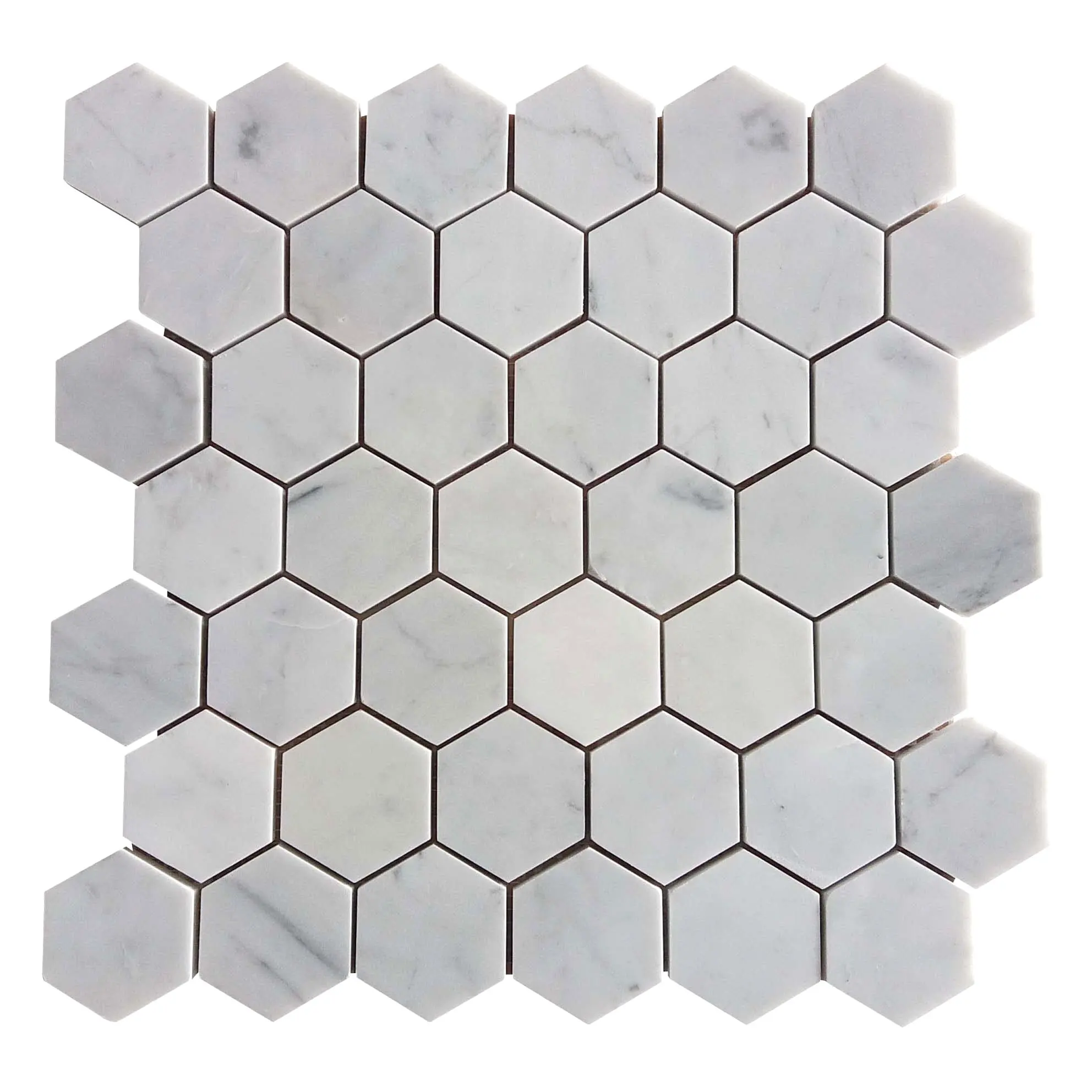 Italia Carrara mármol blanco natural 2 "azulejo de mosaico de piedra hexagonal para decoración de pared y suelo